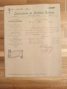 Lettres commerciales: CARTA COMERCIAL. JEREZ DE LA FRONTERA. 1907. LABORATORIO DE ANALISIS QUIMICA. A. DE LUQUE RODRIGUEZ.